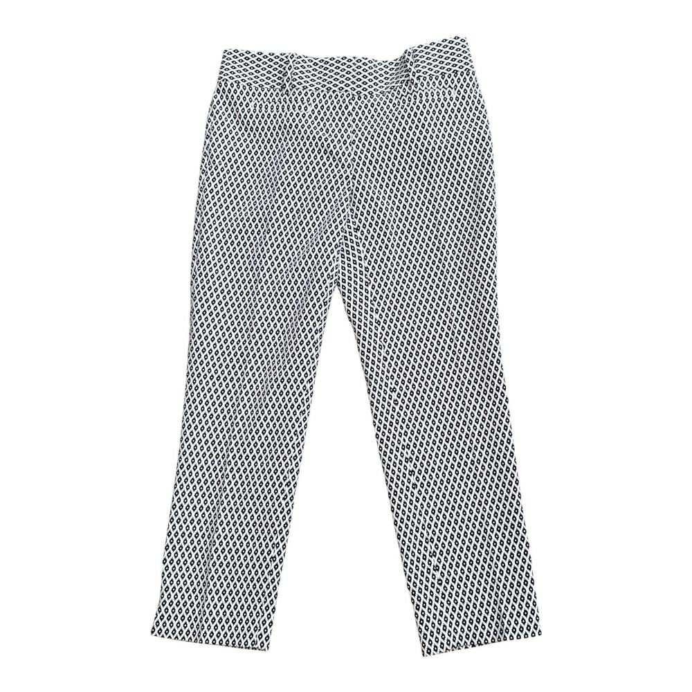 Ann Taylor Devin Womens 0P Cropped Pants Black White Geometric Stretch Petite